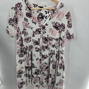 Torrid White Pink Purple Floral V-Neck Button Dress Size 2/2X